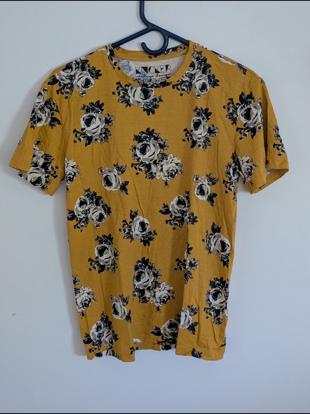 Knickers Bocker Yellow Floral Cotton Knit Crew Neck Short Sleeve T-Shirt S